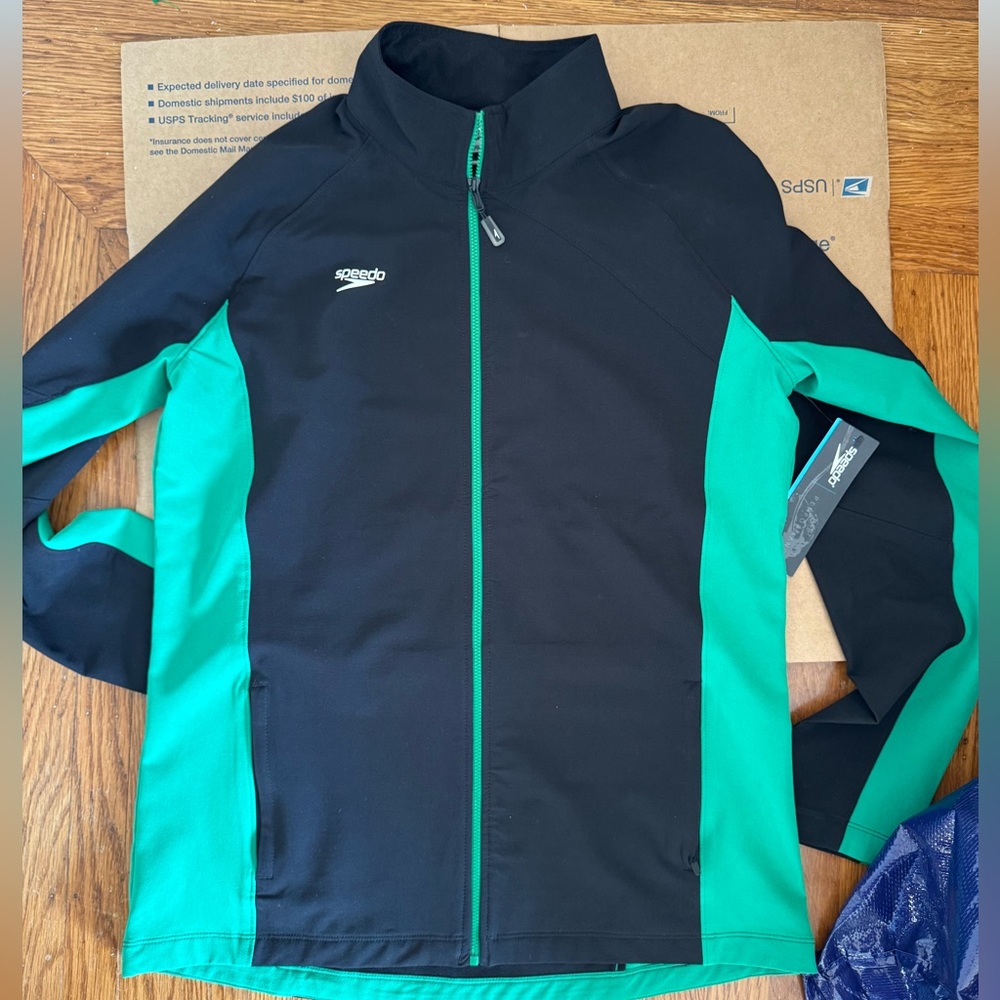 Speedo Black and Teal Jacket Warm Up Jacket